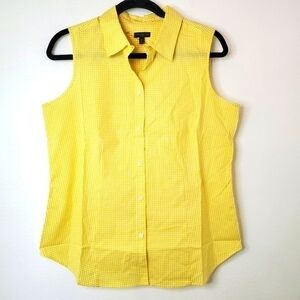 Talbots NWOT Women's Petite Yellow Gingham Cotton Sleeveless Button Up Shirt